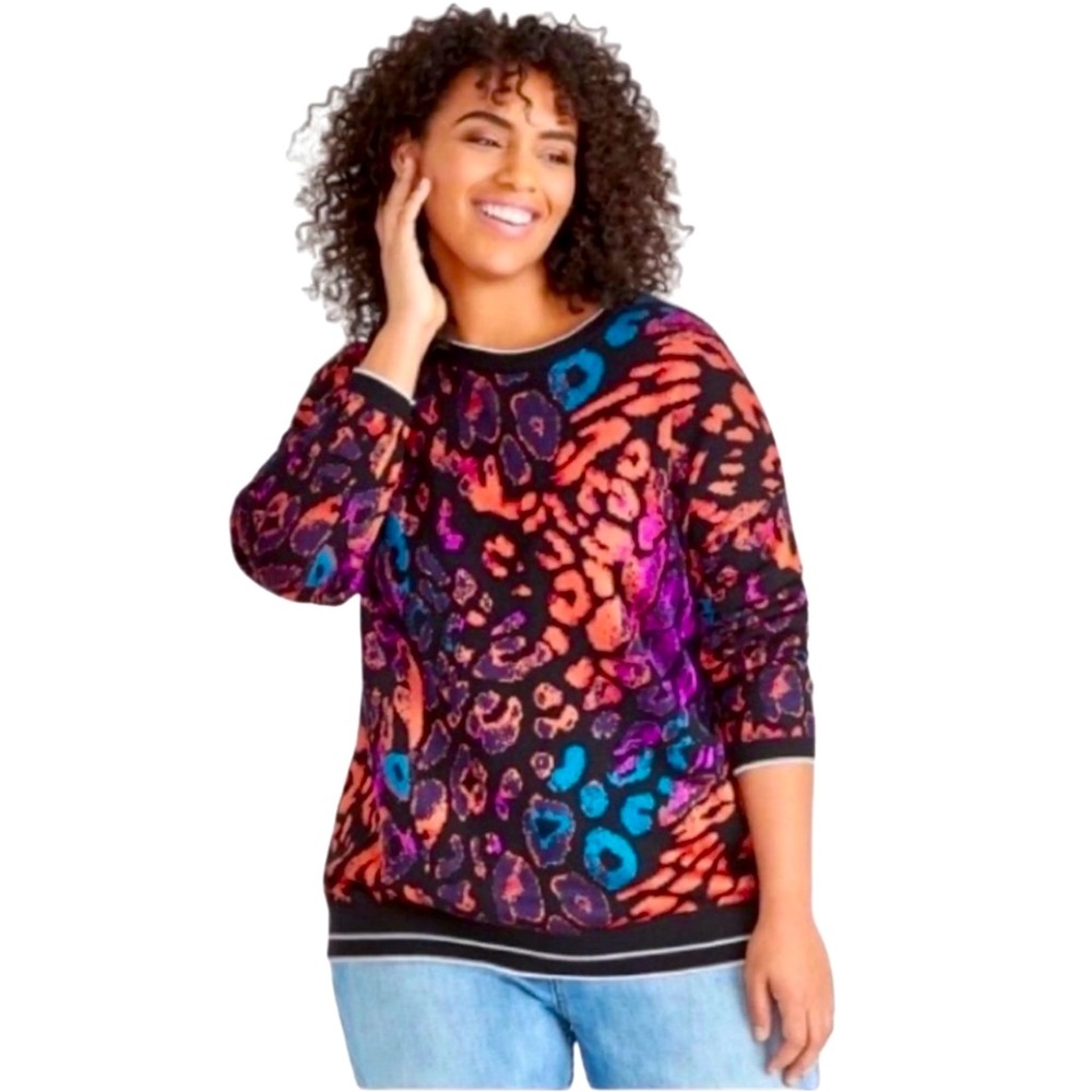 Rachel Roy Multi Color Animal Print Sweater 1X